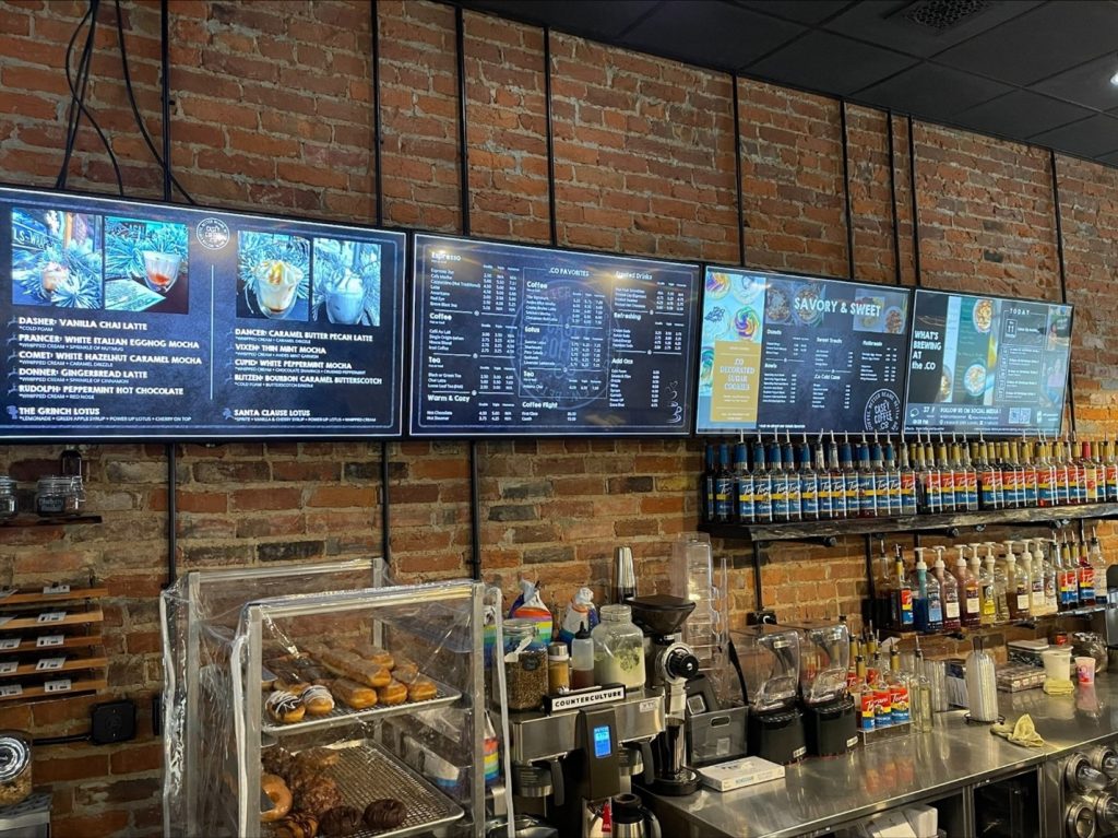 coffee, digital menu boards, restaurant signage, experience