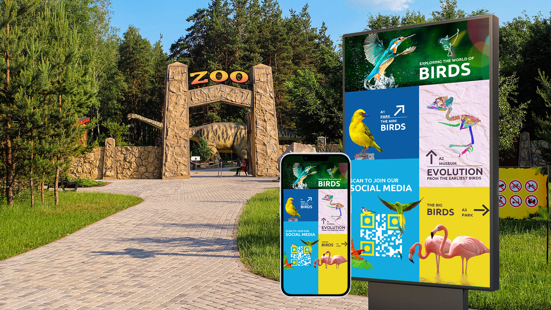 qr code, zoo, carry to mobile, outdoor digital signage